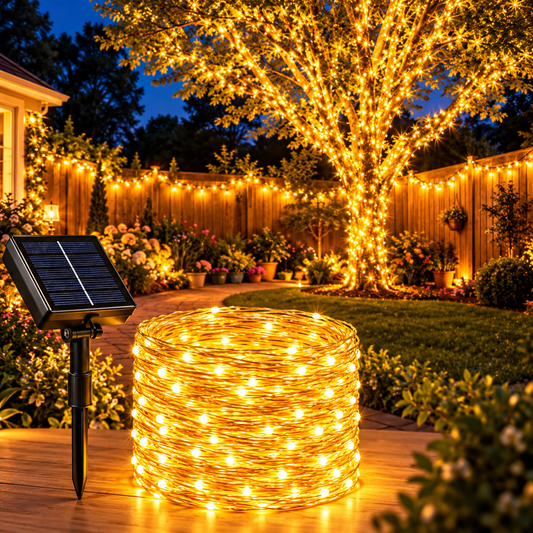 Instalație LED Solară de Crăciun 32 m – 8 Moduri de Iluminare, pentru Exterior ✨